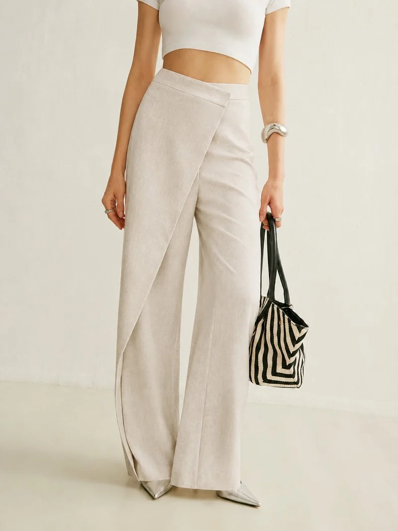 Elisabeth | Damen Hochbund Asymmetrische Wickel Wide Leg Pants