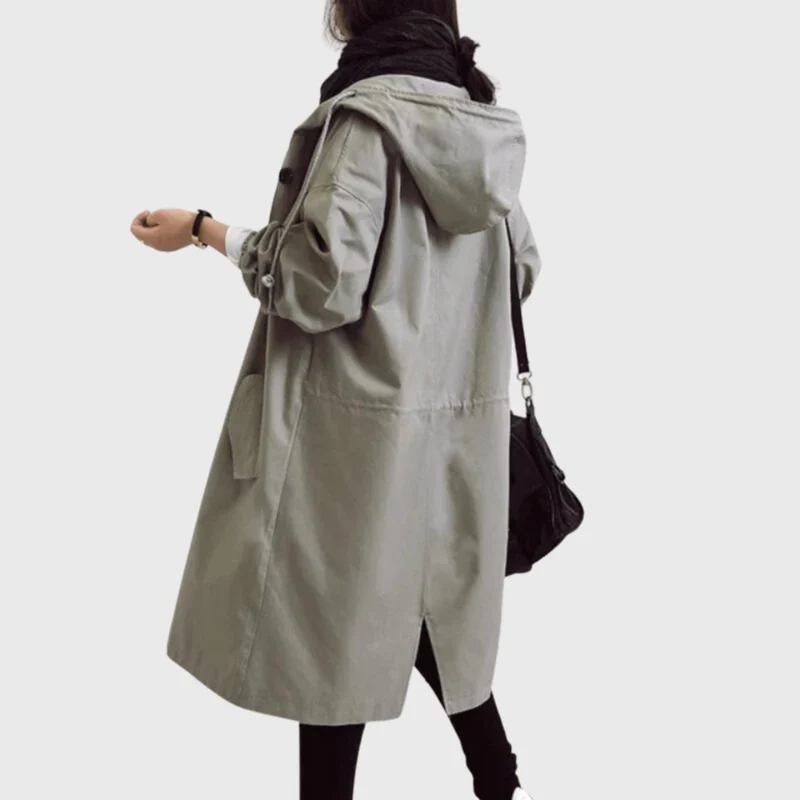 Frieda | Damen Trench Coat mit Kapuze wasserdicht Relaxed-Fit lang