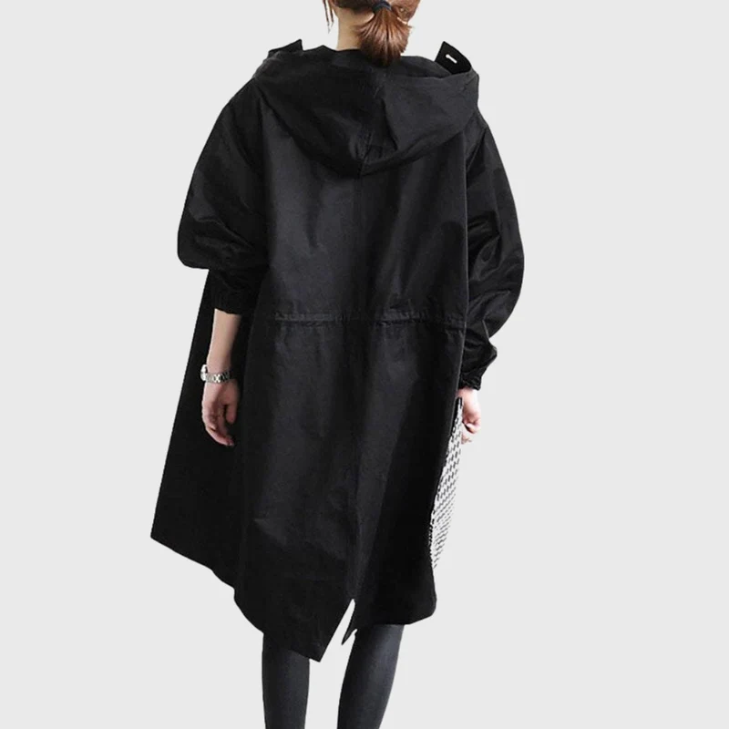 Frieda | Damen Trench Coat mit Kapuze wasserdicht Relaxed-Fit lang