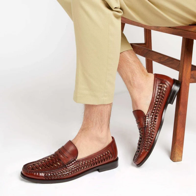 Riverside Woven Leather Loafers - RIVERSIDE / 319 873 - Cognac