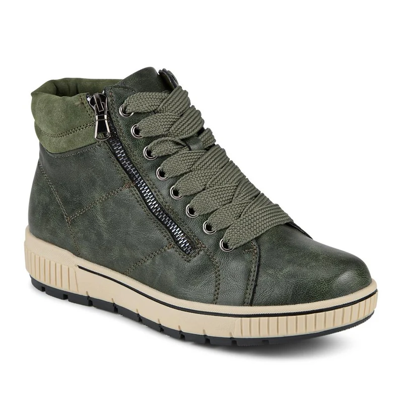 Lace Up Boots With Side Zip - SIN42000 / 328 220 - Khaki