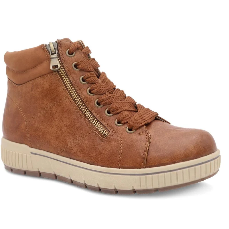 Lace Up Boots With Side Zip - SIN42000 / 328 220 - Tan