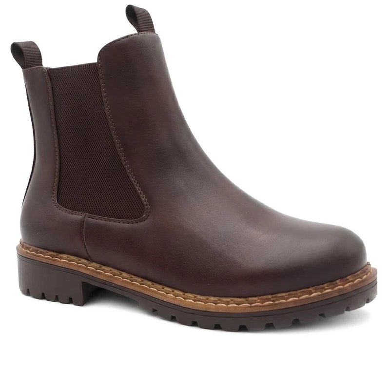 Wide Fit Slip On Boots With Side Zip - WK42004 / 328 123 - Brown