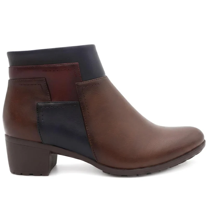 Block Heel Ankle Boots With Inside Zip - WK42005 / 327 940 - Brown Multi