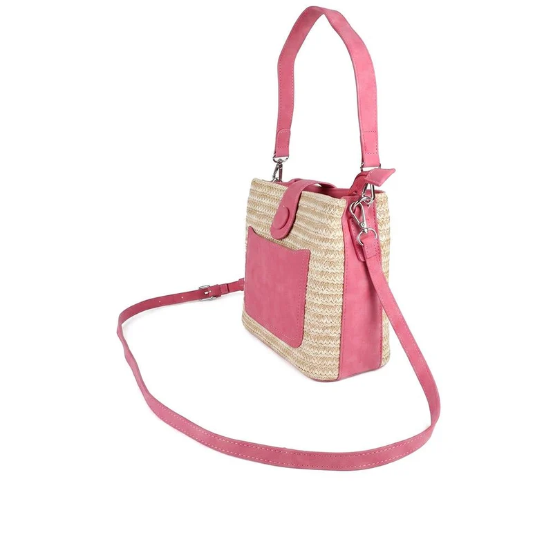 Woven Shoulder Bag with Faux Leather Trim - RIM43000 / 329 297 - Pink
