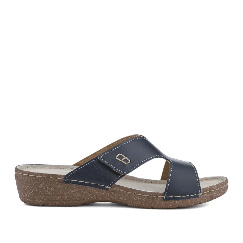 Leather Wedge-Heeled Mules - PATRI41001 / 327 610 - Navy