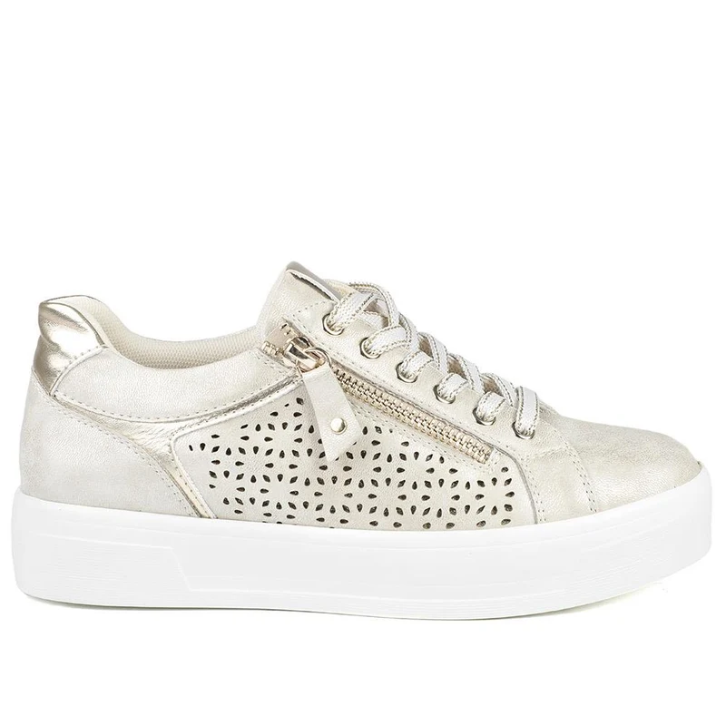 Casual Platform Trainers with Side Zip - WBINS43035 / 328 942 - Soft Gold