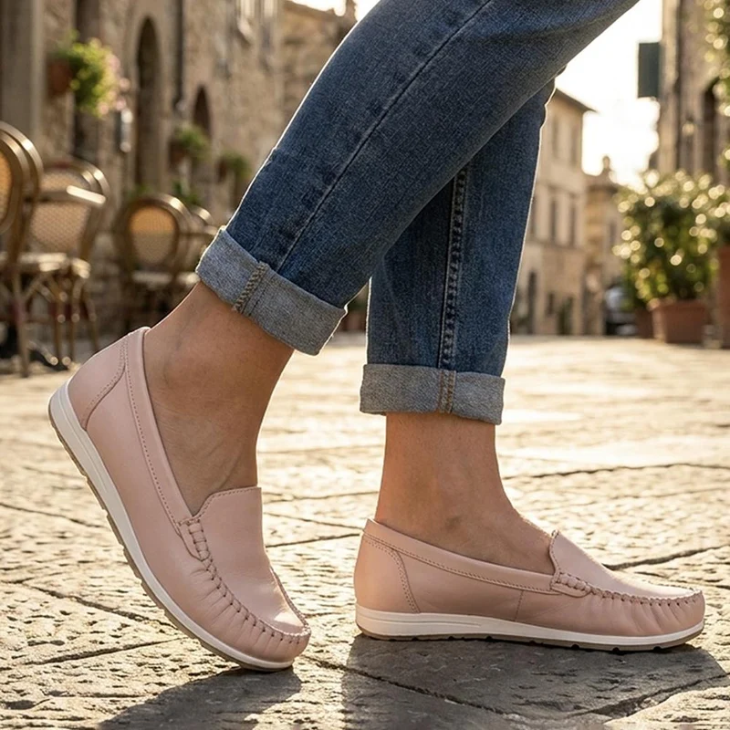 Marco Tozzi Leather Cushioned Moccasins - WEN43003 / 330 472 - Nude