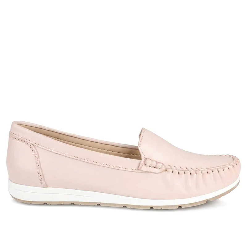 Marco Tozzi Leather Cushioned Moccasins - WEN43003 / 330 472 - Nude