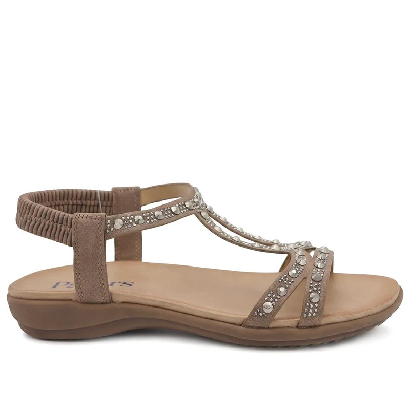 Embellished Elastic Fit Sandals - BAIZH43069 / 330 116 - Brown