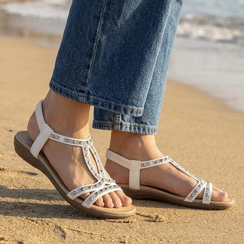Embellished Elastic Fit Sandals - BAIZH43069 / 330 116 - White
