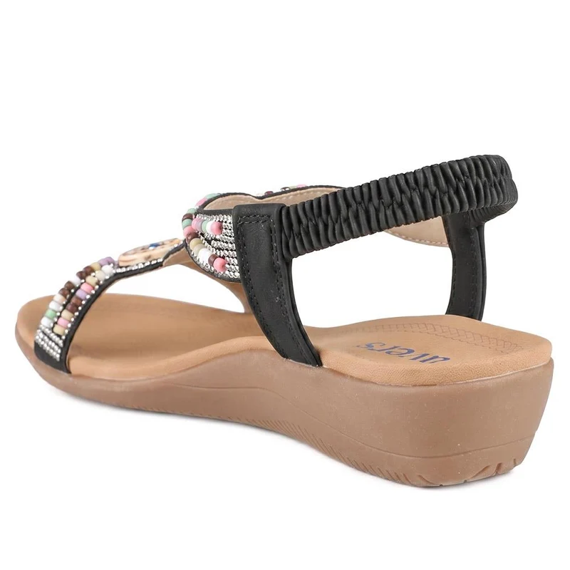 Beaded Comfort Fitting Sandals - BAIZH41008 / 327 082 - Black