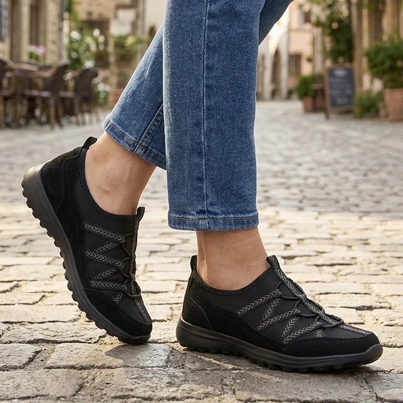 Leather Memory Foam Slip On Trainers - BRK43058 / 329 596 - Black