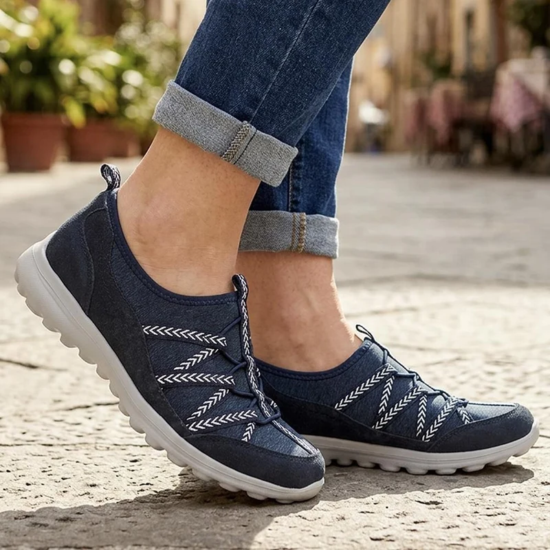 Leather Memory Foam Slip On Trainers - BRK43058 / 329 596 - Navy