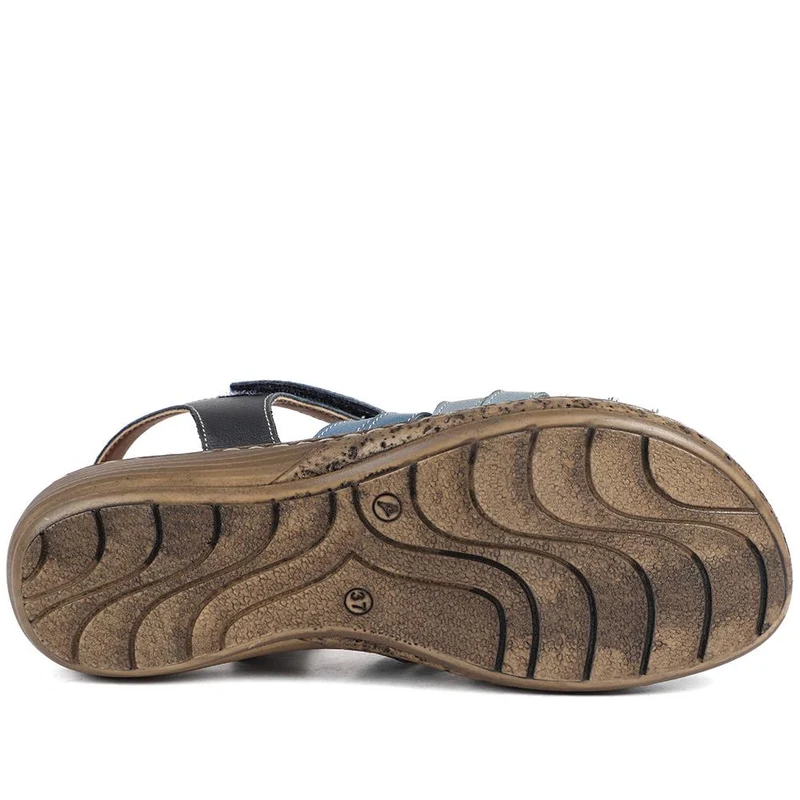Premium Leather Adjustable Fasten Sandals - LUCK43002 / 329 420 - Navy Multi