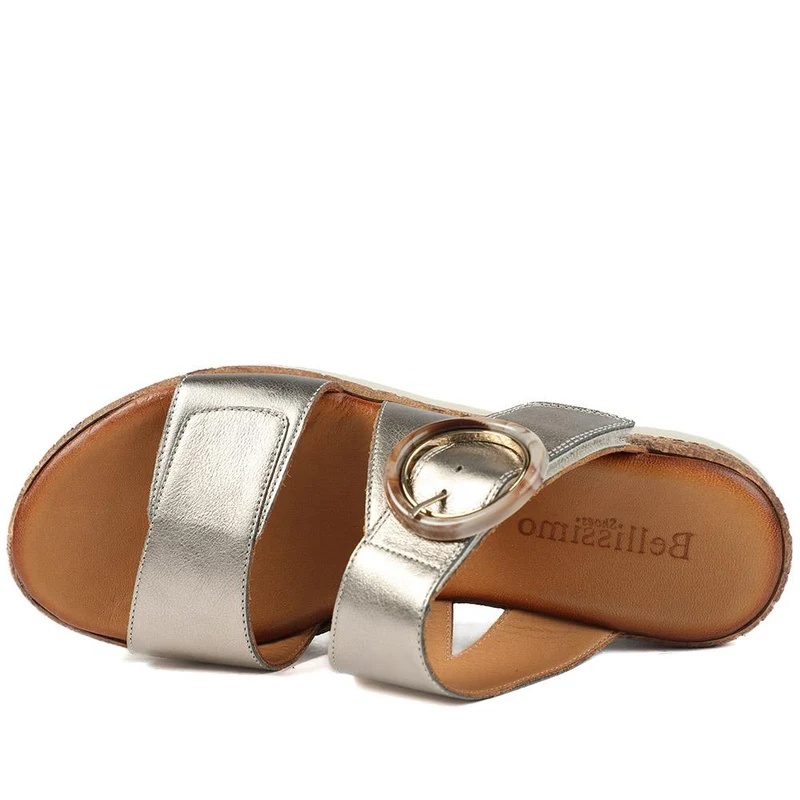 Adjustable Leather Wedge Sandals - BELMET43006 / 329 222 - Metallic