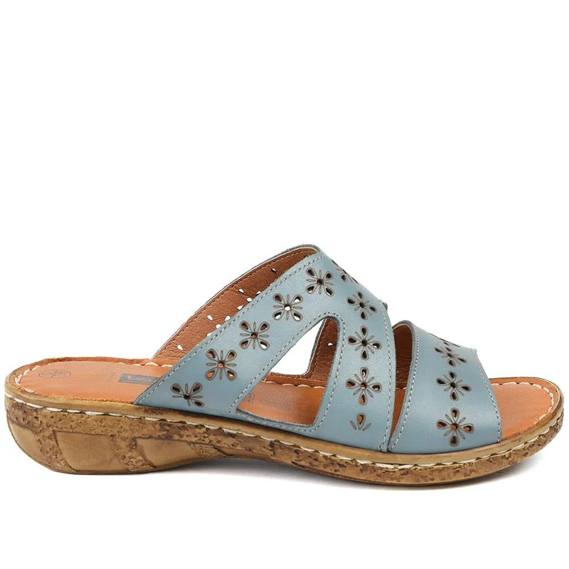 Cushioned Leather Mule Sandals - HAK43002 / 329 317 - Denim