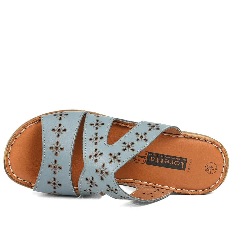 Cushioned Leather Mule Sandals - HAK43002 / 329 317 - Denim