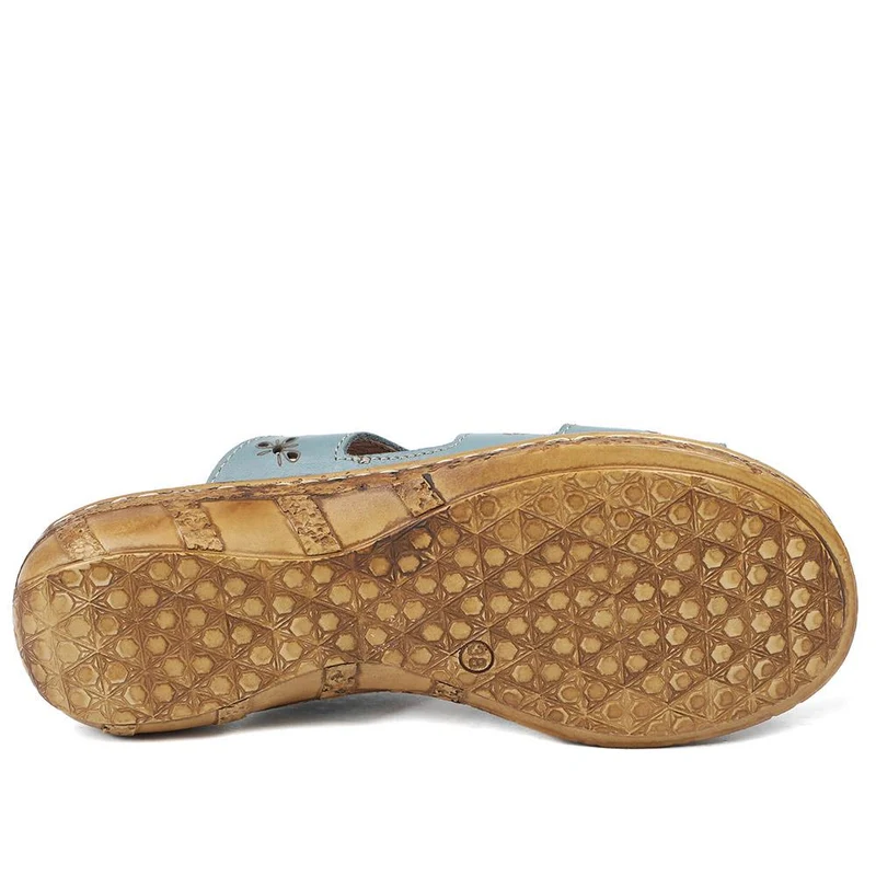 Cushioned Leather Mule Sandals - HAK43002 / 329 317 - Denim