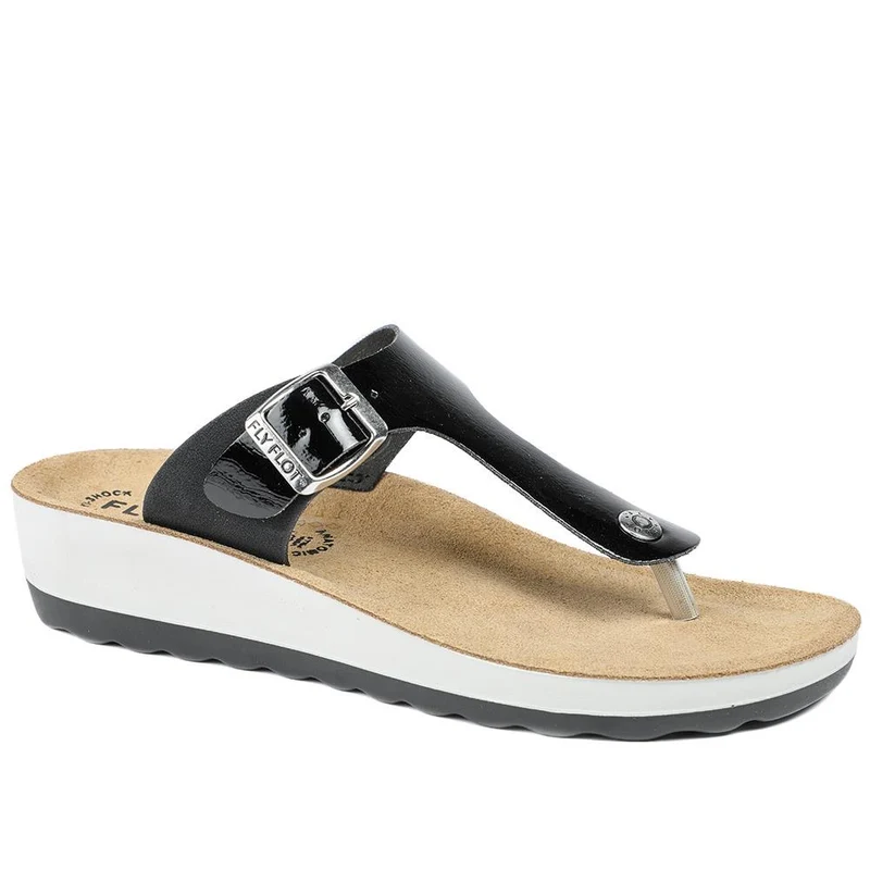 Fly Flot Toe Post Sandals - FLY37045 / 323 200 - Black Patent