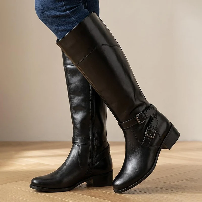 Phoebe Medium Calf-Fit Leather Long Boots - PHOEBE1M / 327 750 - Black