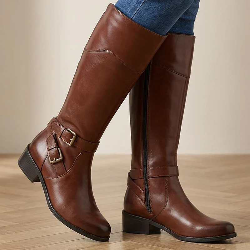 Phoebe Medium Calf-Fit Leather Long Boots - PHOEBE1M / 327 750 - Tan
