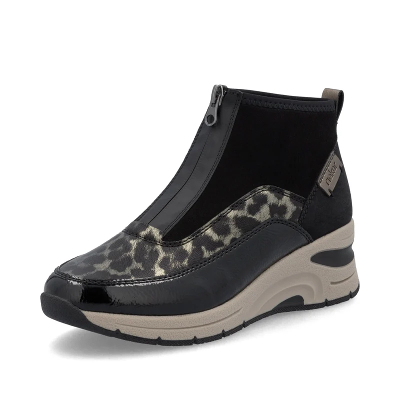 Rieker Damen Keilstiefeletten | Schwarzer Animal-Print