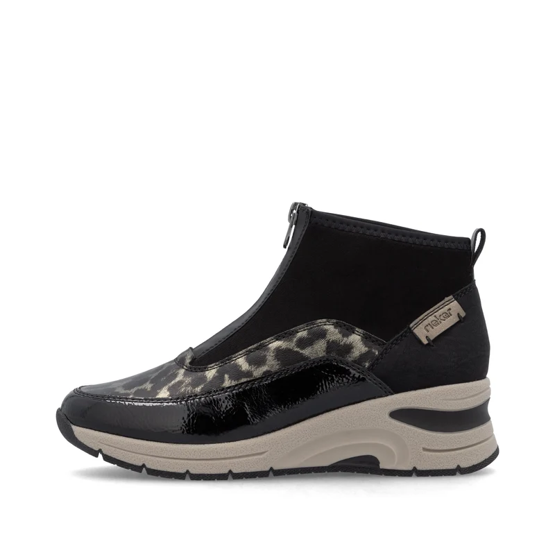 Rieker Damen Keilstiefeletten | Schwarzer Animal-Print