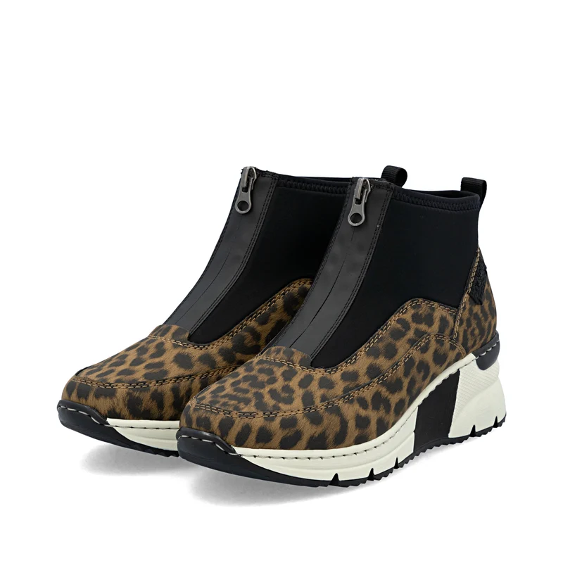 Rieker Damen Fashion Wedge Animal Print Ankle Boot | Braun