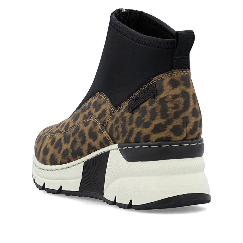 Rieker Damen Fashion Wedge Animal Print Ankle Boot | Braun