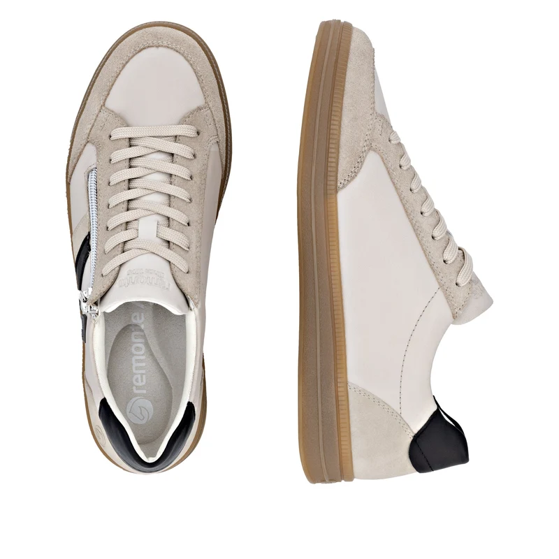 Remonte Damen Fashion Leder Sneakers | Beige / Schwarz