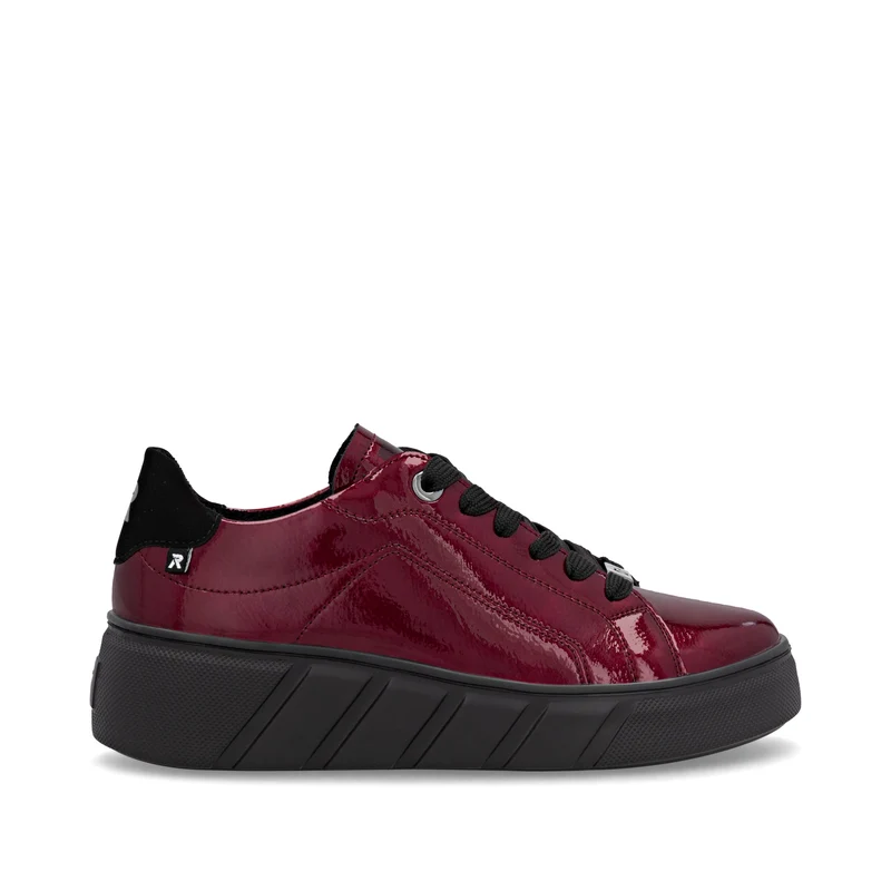 Rieker Damenmode Leder Lack Turnschuhe | Rot