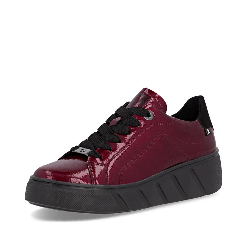 Rieker Damenmode Leder Lack Turnschuhe | Rot