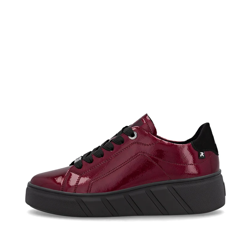Rieker Damenmode Leder Lack Turnschuhe | Rot