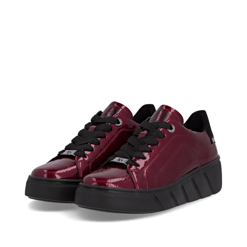 Rieker Damenmode Leder Lack Turnschuhe | Rot