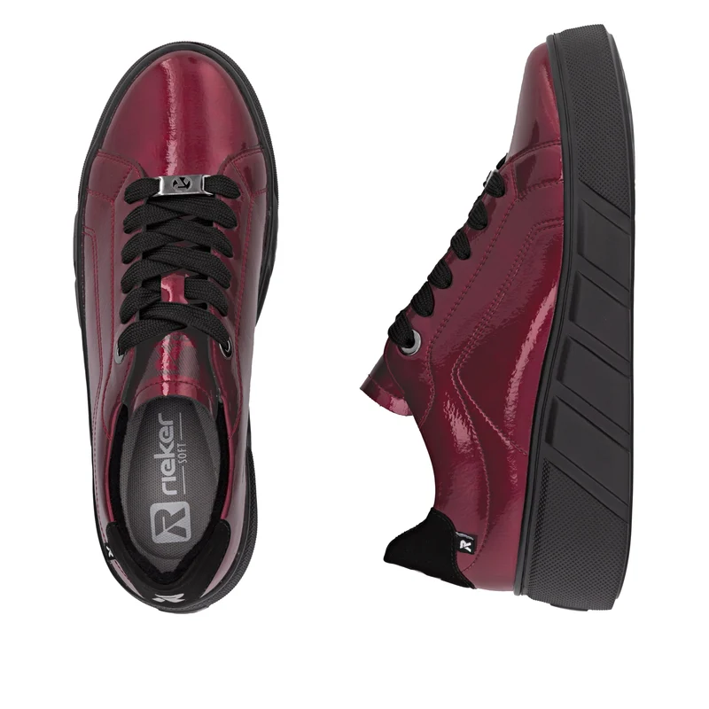Rieker Damenmode Leder Lack Turnschuhe | Rot