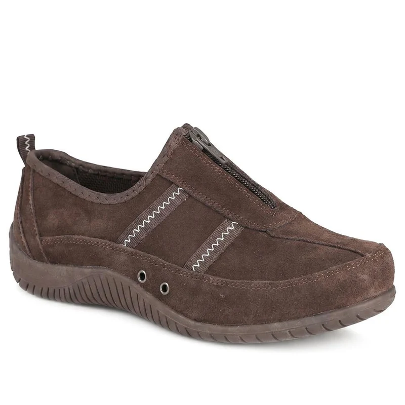 Memory Foam Leather Slip On Trainers - BRK43049 / 329 380 - Chocolate