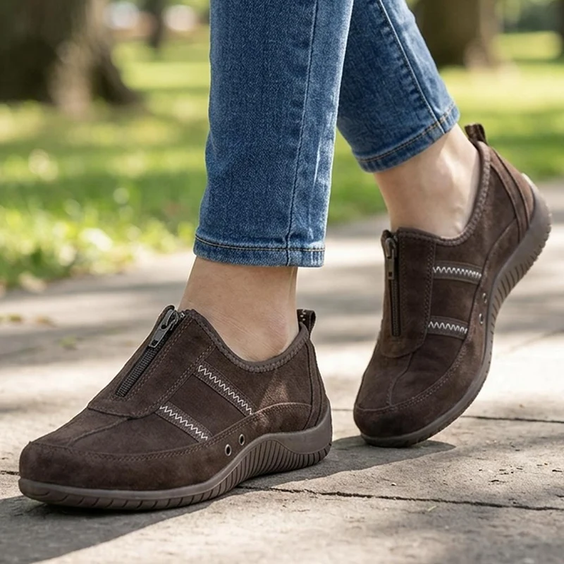 Memory Foam Leather Slip On Trainers - BRK43049 / 329 380 - Chocolate