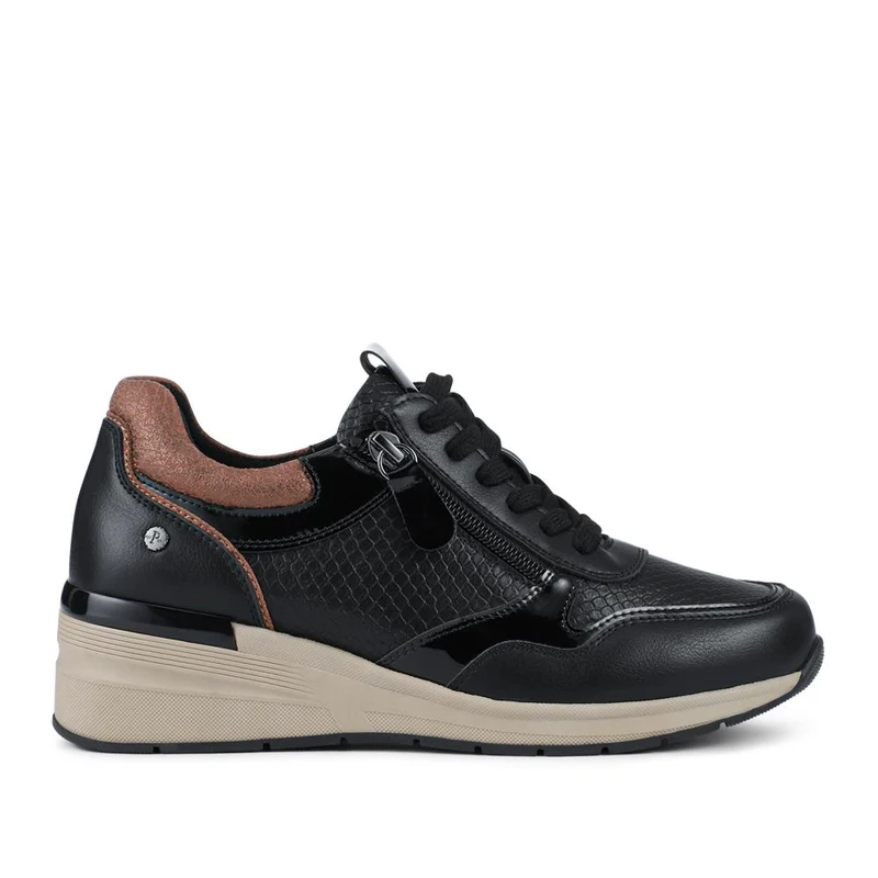 Platform Lace-Up Trainers with Side Zip - WOIL42006 / 328 221 - Black