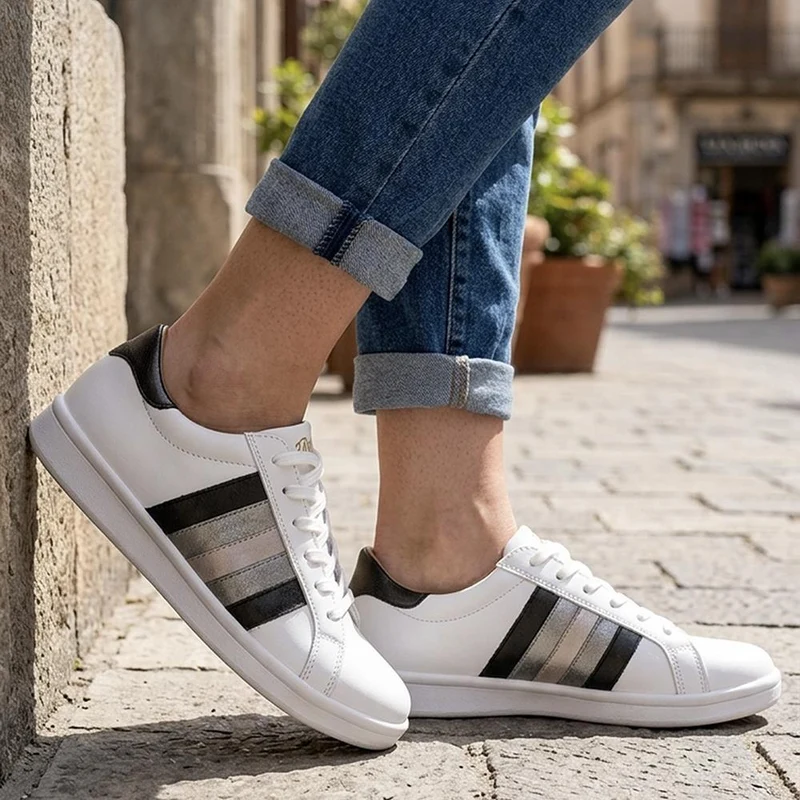 Casual Lace-Up Trainers - VSHI41000 / 326 853 - White-Silver