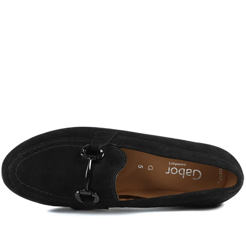 Gabor Wide Fit Leather Wedge Heel Loafers - GAB42548 / 329 080 - Black Suede