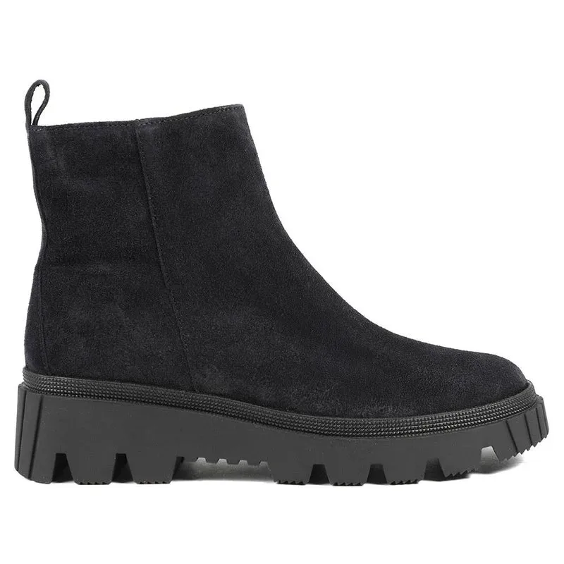 Gabor Chunky Leather Zip Up Ankle Boots - GAB42545 / 329 075 - Navy Suede