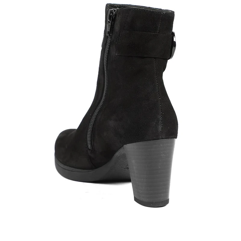 Gabor Wide Fit Leather Block Heel Ankle Boots - GAB42547 / 329 078 - Black Suede