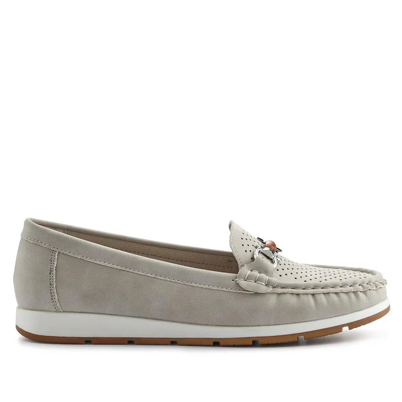 Breathable Buckle Detailed Moccasins - BAIZH41039 / 327 317 - Grey