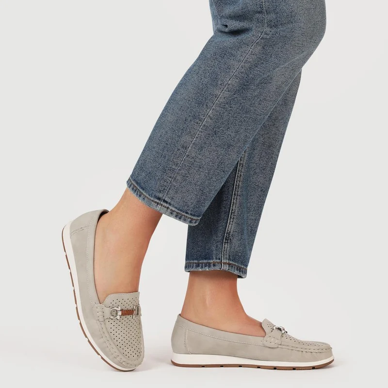 Breathable Buckle Detailed Moccasins - BAIZH41039 / 327 317 - Grey