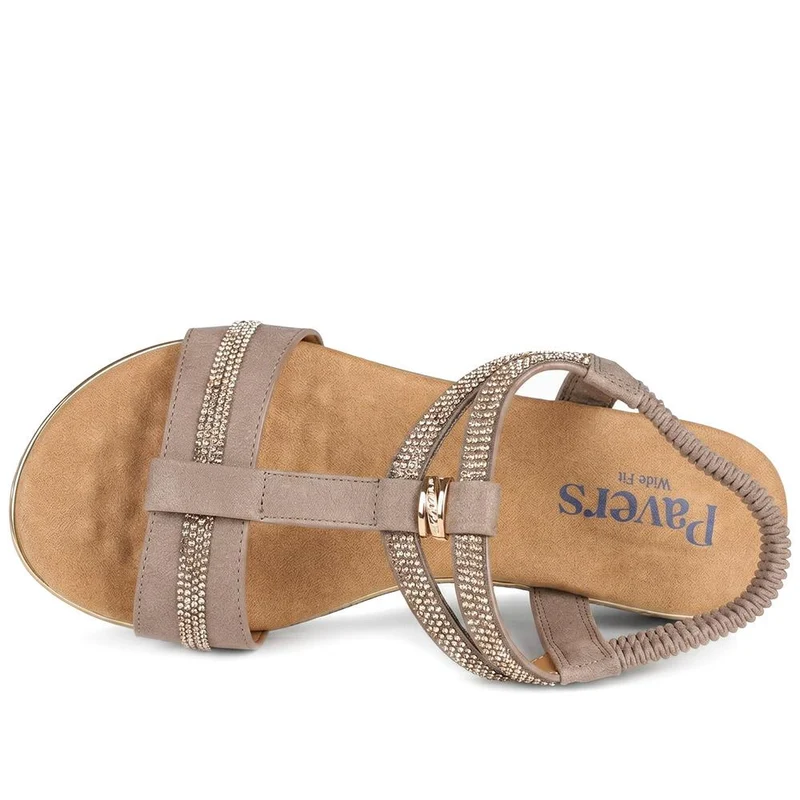 Wide Fit Embellished Stretch Fit Sandals - BAIZH43066 / 329 610 - Brown