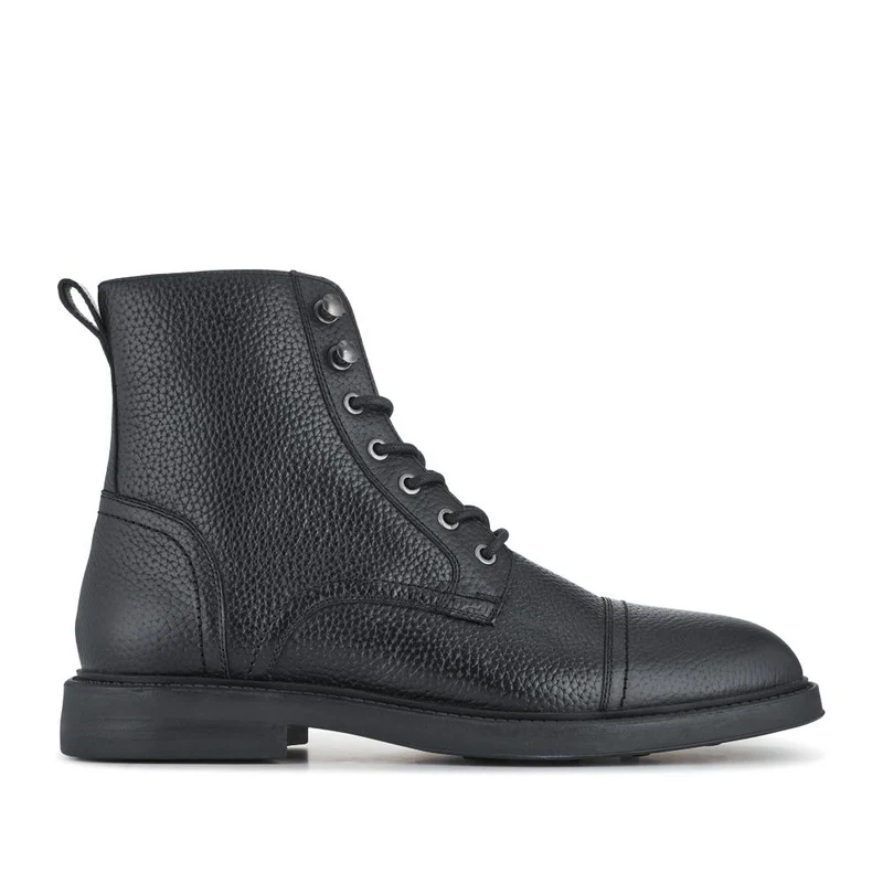 Davide Leather Wide-Fit Military Boots - DAVIDE / 328 077 - Black Grain