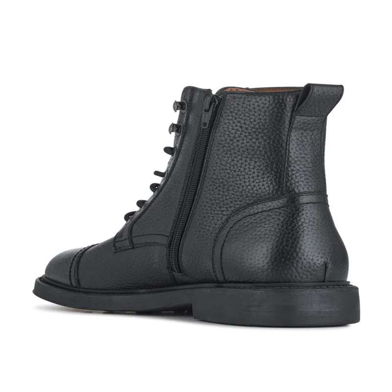 Davide Leather Wide-Fit Military Boots - DAVIDE / 328 077 - Black Grain