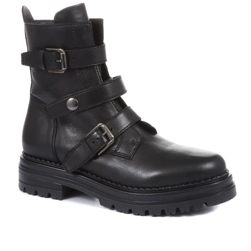 Casimira Buckle Biker Boots - CASIMIRA / 320 549 - Black Leather