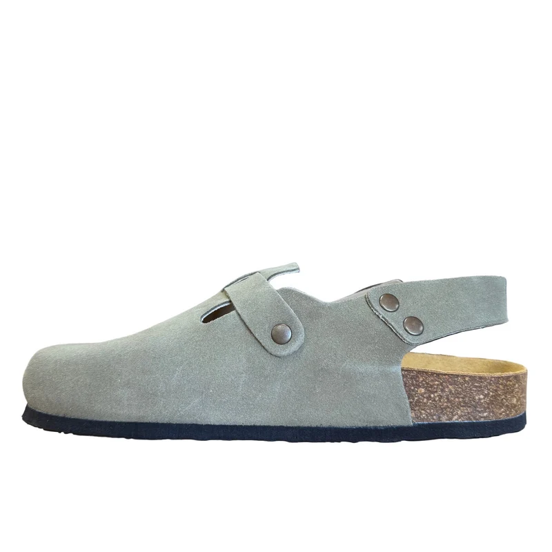 Plakton Damen-Pantoletten Gibraltar aus Wildleder mit Doppelriemen - Helles Khaki